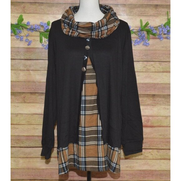 NWT Valolia Ladies Pullover Cowl Neck Long Sleeve Tunic Top Size XXL Faux Cardig - Picture 1 of 9